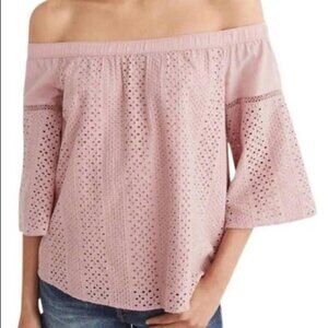 Abercrombie & Fitch Off the Shoulder Pink Eyelet Blouse women's Large